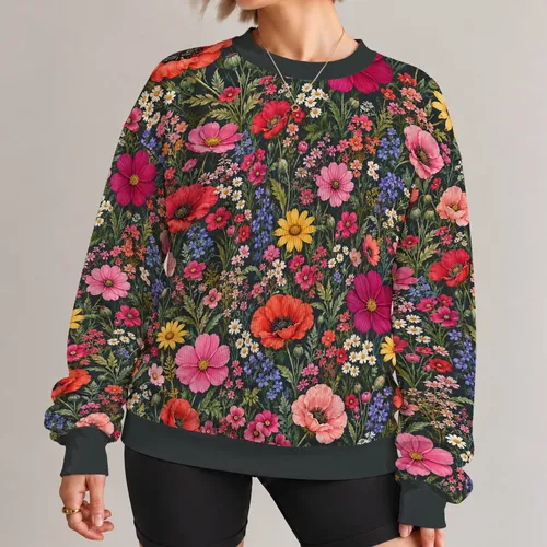 Vibrant Wildflower Blooms for Everyday Outings and Relaxed Creative Casual Style All-over Print Knitted Sweater