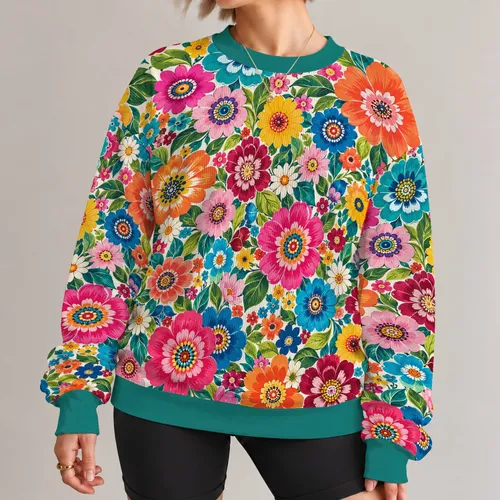 Colorful Crochet-Style Wildflower Blooms for Everyday Bohemian Casual Wardrobe Looks All-over Print Knitted Sweater
