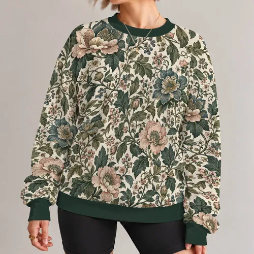 Vintage Ivory Botanical Florals for Autumn Outings and Cozy Everyday Style All-over Print Knitted Sweater