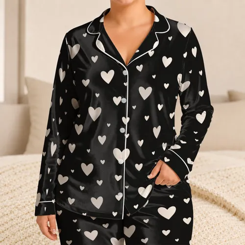 Minimal White Hearts for Cozy Lounging, Relaxed Evenings, and Thoughtful Gifting Satin Pajamas Set