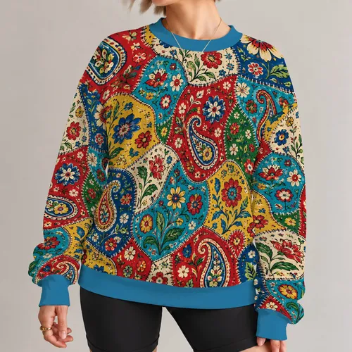 Bohemian Floral Paisley Patchwork for Creative Everyday Style and Weekend Outings All-over Print Knitted Sweater