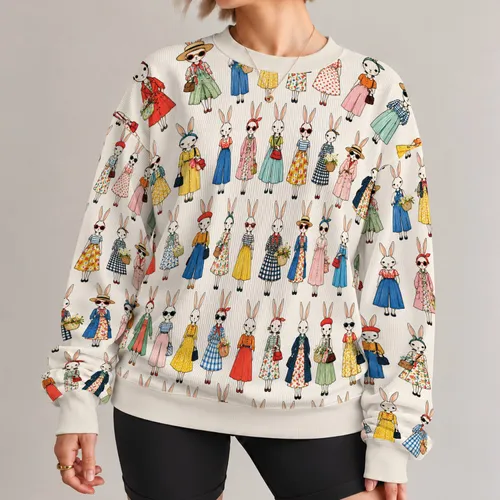 Fashionable Rabbit Characters for Whimsical Everyday Style and Mother's Day Gifting All-over Print Knitted Sweater