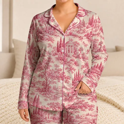 Rose Pink Toile Garden Scenes for Relaxing Evenings and Elegant Gifts for Women Satin Pajamas Set