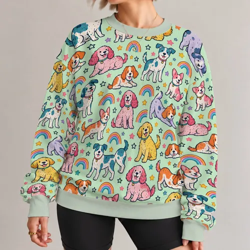 Playful Rainbow Dogs for Cheerful Everyday Outings and Weekend Casual Style Lovers All-over Print Knitted Sweater