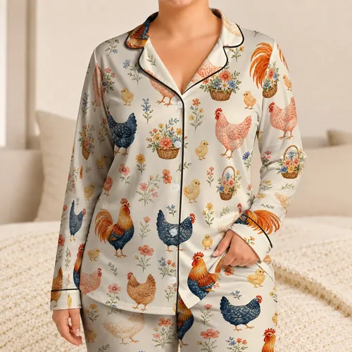 Vintage Farmyard Roosters And Hens For Cozy Bedtime Wear For Kids, Girls, And Toddlers Satin Pajamas Set