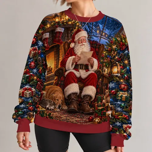 Santa Reading by the Fireside for Cozy Christmas Evenings and Festive Family Gatherings All-over Print Knitted Sweater