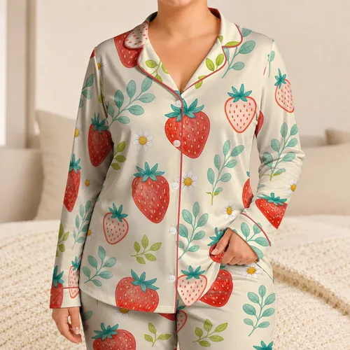 Strawberry Watercolor Fruit Motif for Sweet Summer Evenings and Cozy Home Days for Girls Satin Pajamas Set