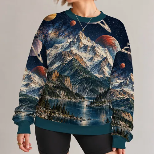 Cosmic Alpine Mountain Scenery for Stargazing Adventures and Outdoor Nature Lovers All-over Print Knitted Sweater