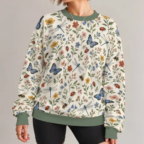 Ladybugs Dragonflies And Wildflowers For Garden Walks And Nature Lovers All-over Print Knitted Sweater