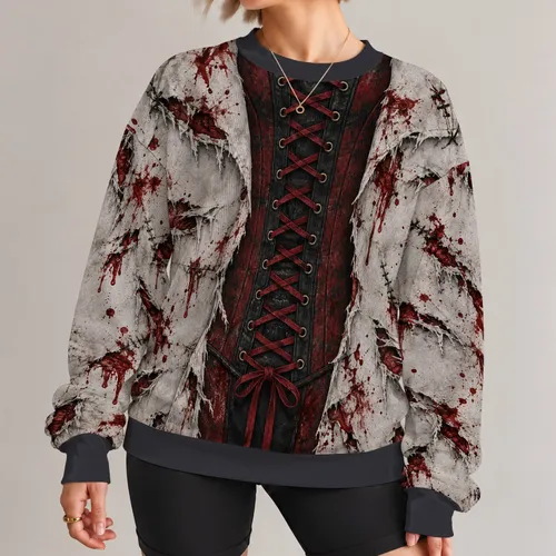 Bloody Corset and Torn Zombie Costume for Halloween Parties and Spooky Night Events All-over Print Knitted Sweater