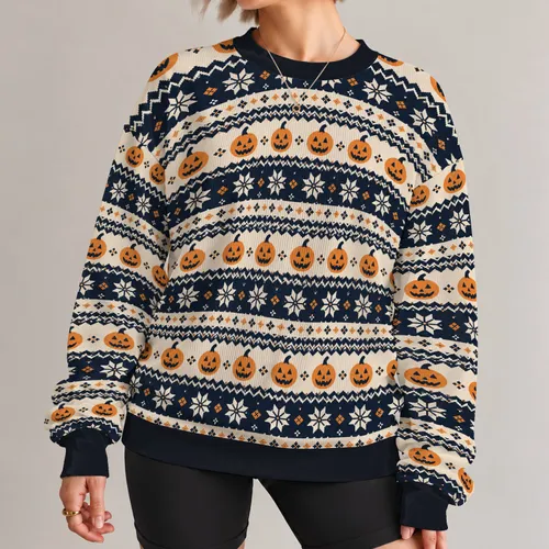 Jack-O'-Lantern Halloween Motif For Cozy Autumn Celebrations And Seasonal Outings All-over Print Knitted Sweater