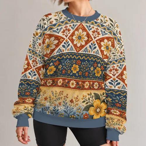 Rustic Floral and Nordic Blooms for Cozy Autumn Outings and Relaxed Everyday Wear All-over Print Knitted Sweater