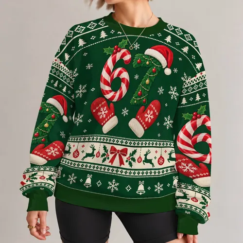 Candy Cane 67 And Holiday Reindeer Motifs For Festive Christmas Parties All-over Print Knitted Sweater