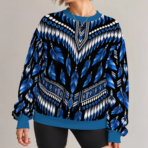 Blue Feather Tribal Ornament For Everyday Streetwear And Casual Weekend Style All-over Print Knitted Sweater