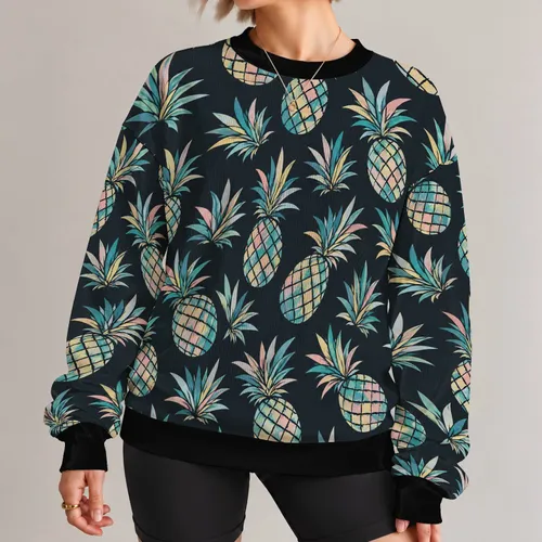 Pastel Pineapple Tropical Fruit for Casual Weekend Outfits and Sunny Island Getaways All-over Print Knitted Sweater