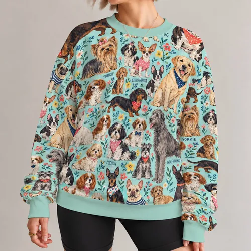 Colorful Dog Breed Portraits for Everyday Outings and Relaxed Dog-Lover Style All-over Print Knitted Sweater