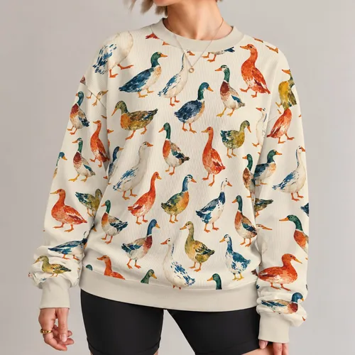 Whimsical Watercolor Ducks for Casual Country Outings and Everyday Style All-over Print Knitted Sweater