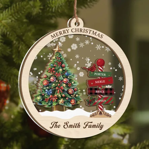 Personalized Family Name Sign Ornament – Custom North Pole Signpost Wood Acrylic Christmas Keepsake