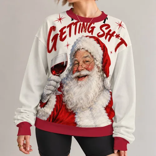Sarcastic Santa Claus With Wine Glass for Grown-Up Holiday Gatherings and Parties All-over Print Knitted Sweater