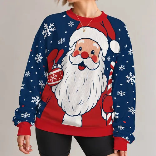 Santa Claus and Snowflakes for Christmas Parties and Cozy Holiday Family Celebrations All-over Print Knitted Sweater