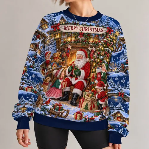 Christmas Eve Workshop Scene for Holiday Celebrations and Cozy Winter Cheer All-over Print Knitted Sweater