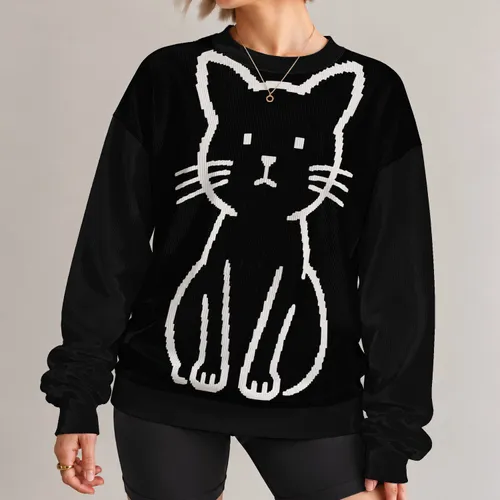 Minimalist White Cat Portrait For Cozy Autumn Evenings And Casual Everyday Style All-over Print Knitted Sweater