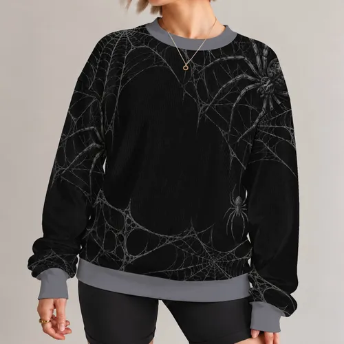 Monochrome Spiderwebs And Crawling Spiders For Halloween Night Streetwear Style All-over Print Knitted Sweater