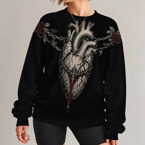 Gothic Anatomical Heart And Chain Motif For Dark Alternative Everyday Style All-over Print Knitted Sweater
