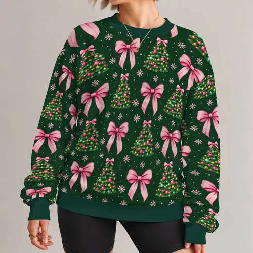 Pink Bow Christmas Trees for Festive Holiday Celebrations and Cute Seasonal Style All-over Print Knitted Sweater