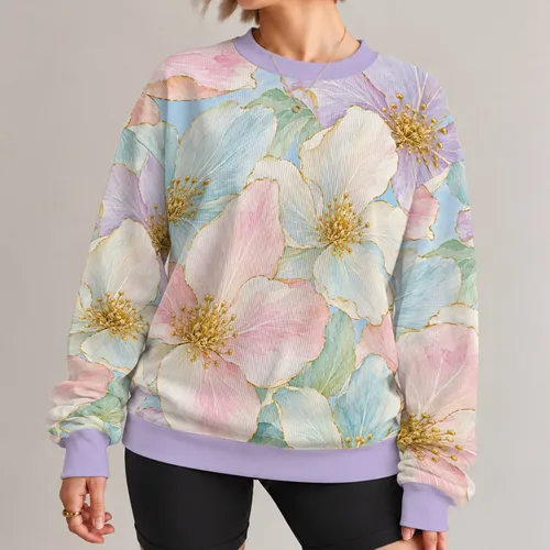 Pastel Gold-Edged Floral Blooms for Spring Garden Parties and Everyday Wear Style All-over Print Knitted Sweater