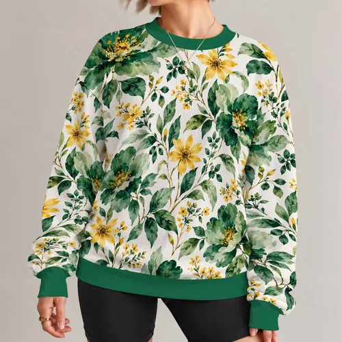 Green And Yellow Watercolor Florals For Fresh Spring Garden Days And Everyday Style All-over Print Knitted Sweater