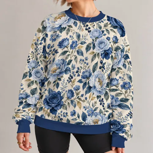 Blue Watercolor Florals for Garden Parties and Everyday Spring Style All-over Print Knitted Sweater