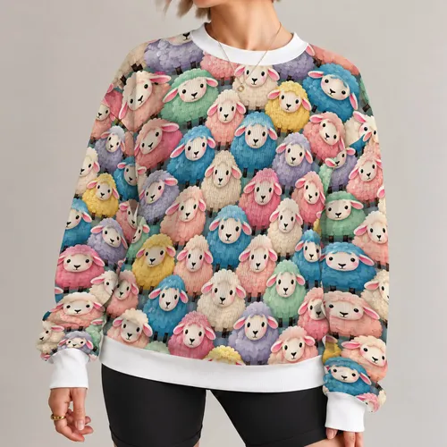 Colorful Sheep Motifs for Playful Farmhouse Weekends and Cozy Casual Everyday Wear All-over Print Knitted Sweater