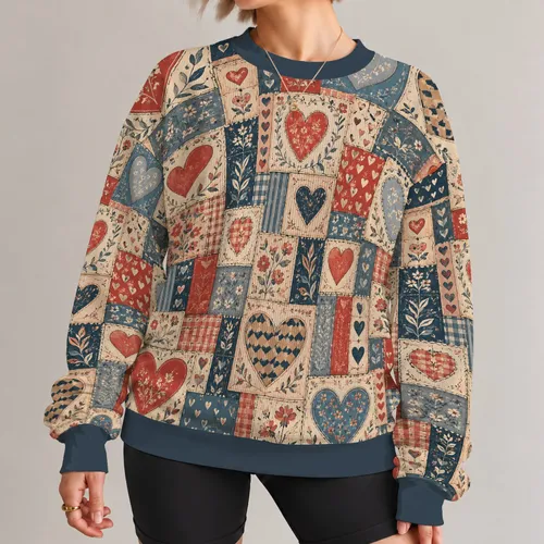 Rustic Heart Patchwork for Cozy Everyday Style and Romantic Weekend Outfits All-over Print Knitted Sweater