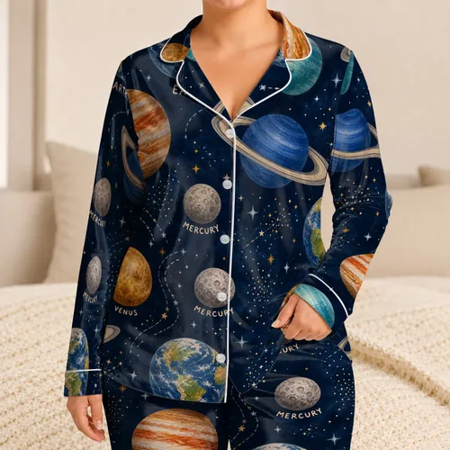 Vintage Space Planets for Cozy Bedtime Gifting, Kids Ages 2-11, Outer Space Fun, For Boys Satin Pajamas Set