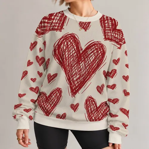 Burgundy Heart Doodle Style for Cozy Autumn Days and Casual Everyday Streetwear All-over Print Knitted Sweater