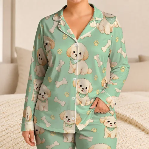Mint Puppy Nightwear For Cozy Bedtime And Sleepovers For Girls And Boys All Season Satin Pajamas Set