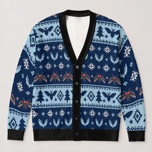 Mothman Snowflake Winter Holiday Style for Cryptid Fans and Teenagers All-over Print Knitted Cardigan