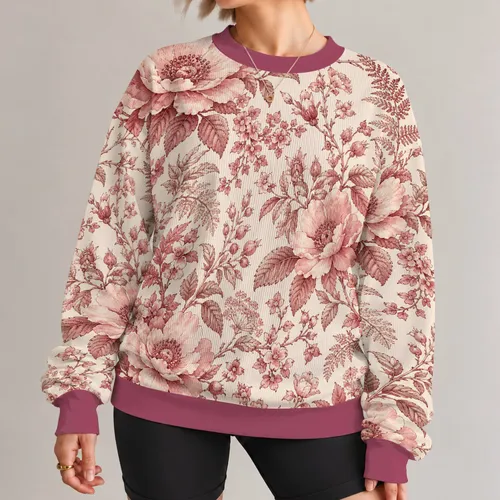 Rose Botanical Toile Florals for Spring Garden Strolls and Everyday Wear All-over Print Knitted Sweater