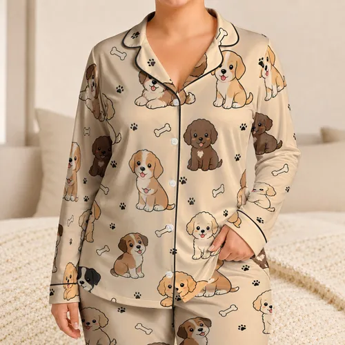 Apricot Puppy Nursery Motif for Cozy Bedtime, Toddler Gifts, and Playful Lounging Satin Pajamas Set