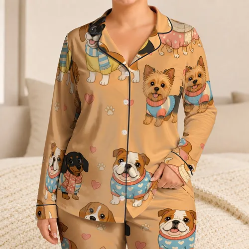 Adorable Puppy Characters For Cozy Bedtime, Sleepovers And Holiday Gifts For Kids Nightly Satin Pajamas Set