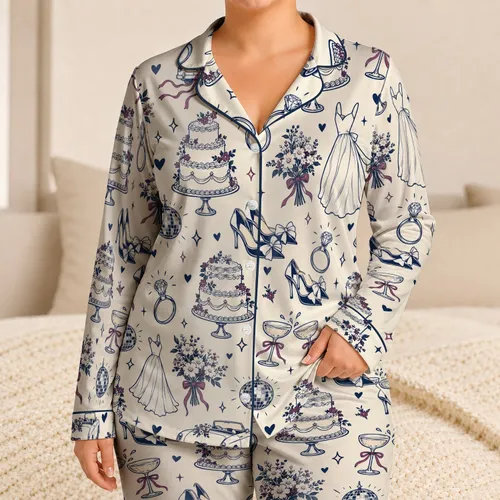 Wedding Cake, Diamond Ring and Champagne Toast for Romantic Bridal Celebrations Satin Pajamas Set