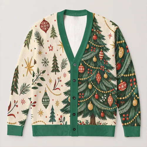 Christmas Tree Holiday Cheer for Cozy Winter Gatherings and Casual Seasonal Wear All-over Print Knitted Cardigan