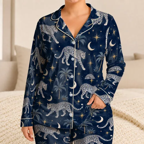 Moonlit Leopard And Palm Trees For Relaxing Tropical Nights At Home Satin Pajamas Set