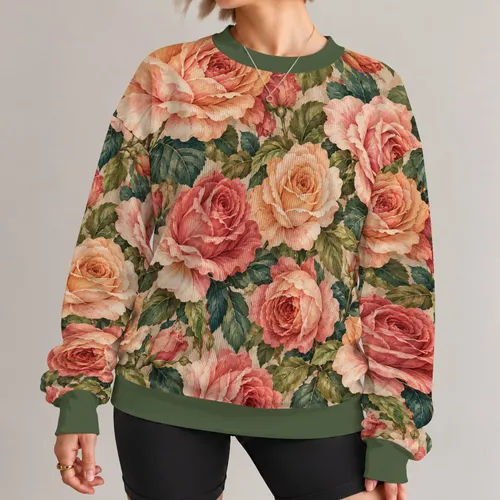 Oversized Rose Blooms for Romantic Everyday Style and Garden Gatherings for Women All-over Print Knitted Sweater