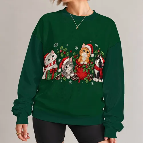 Festive Santa Hat Cats with Holiday Gifts and Garland for Cozy Winter Celebrations All-over Print Knitted Sweater