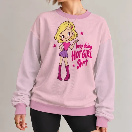 Blonde Cartoon Girl With Playful Pink Lettering for Y2K Nostalgia and Everyday Fun All-over Print Knitted Sweater
