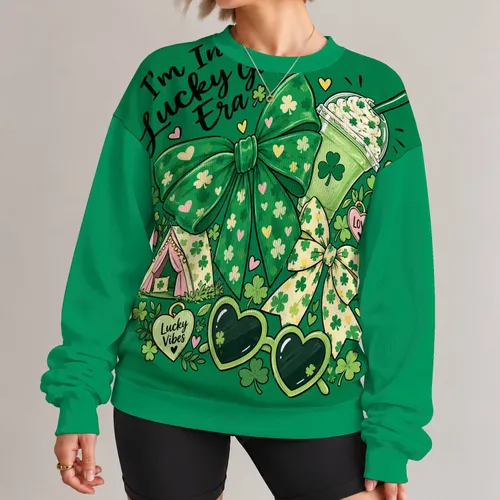 Lucky Girl Era Shamrock Collage for St Patrick’s Day Gifts and Irish Holiday Style All-over Print Knitted Sweater