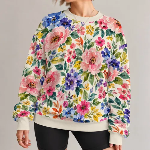 Watercolor Pink Peony and Wildflower Blooms for Artful Everyday Style and Spring Outings All-over Print Knitted Sweater