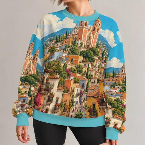 Mexican Colonial Cityscape for Colorful Travel Days and Artful Everyday Adventures All-over Print Knitted Sweater